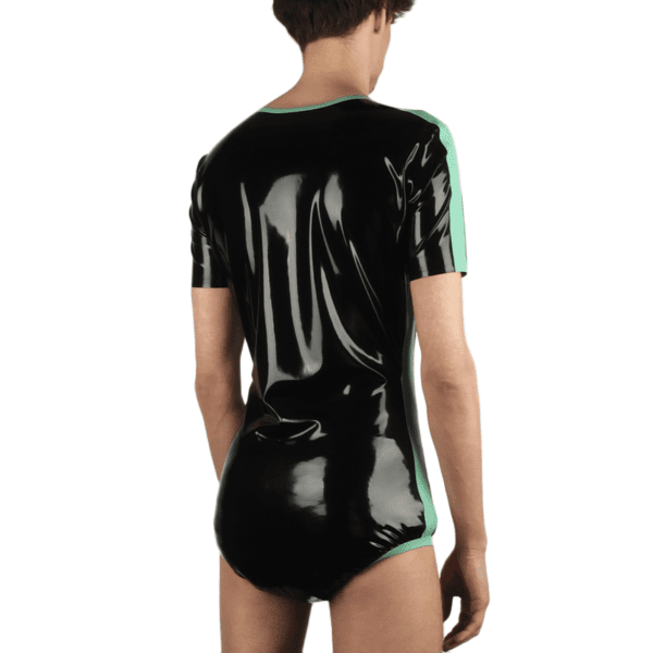 latex diaper bodysuit with stripes rear