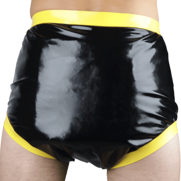 buttoned rubber pants rear view