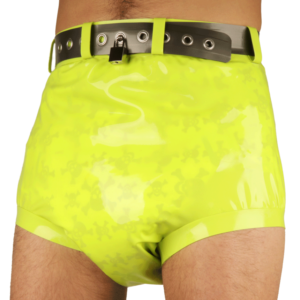 Yellow Inflatable Sexy Latex Diaper Shorts Cover With Elastic Band